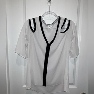 Spense Black White Open Shoulder Blouse Medium